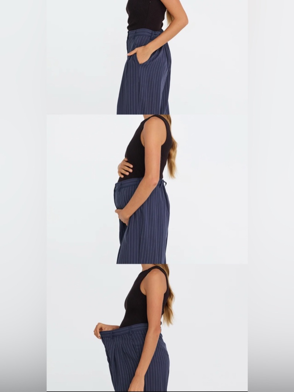 Apero Bambi Pinstripe Adjustable Wide Leg Pant - Navy / White